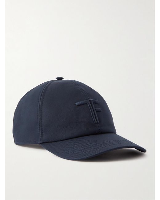 Tom Ford Blue Leather-trimmed Logo-embroidered Cotton-twill Baseball Cap for men