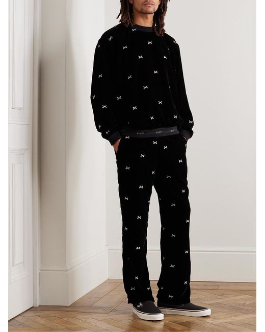 (w)taps Black Embroidered Velour Sweatshirt for men
