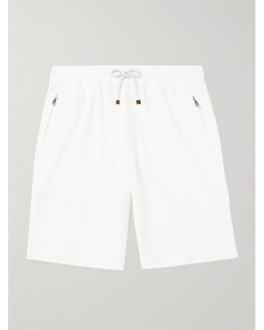 Brunello Cucinelli White Straight-leg Cotton-blend Jersey Drawstring Shorts for men