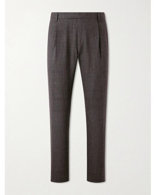 Mr P. Gray Straight-Leg Pleated Wool, Silk And Linen-Blend Suit Trousers for men