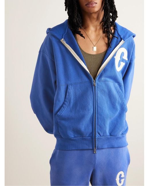 CHERRY LA Blue Logo-appliquéd Cotton-jersey Zip-up Hoodie for men