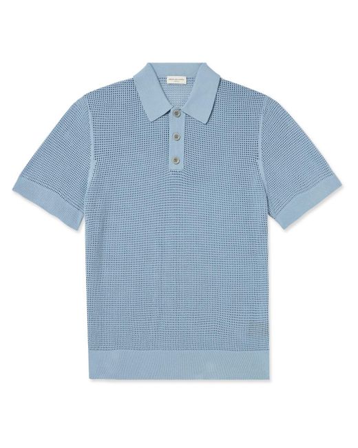 Dries Van Noten Blue Pointelle-knit Polo Shirt for men