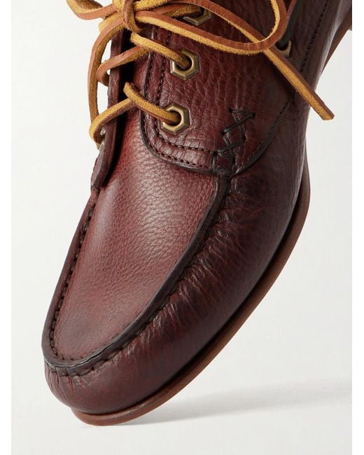 Yuketen Brown Italian Hex Eye Leather Boat Shoes for men