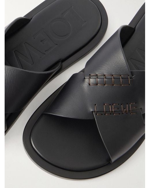 Loewe Black Paula's Ibiza Flex Criss-Cross Leather Sandals for men