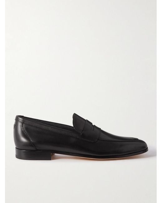 J.M. Weston Black Woogie Leather Penny Loafers for men