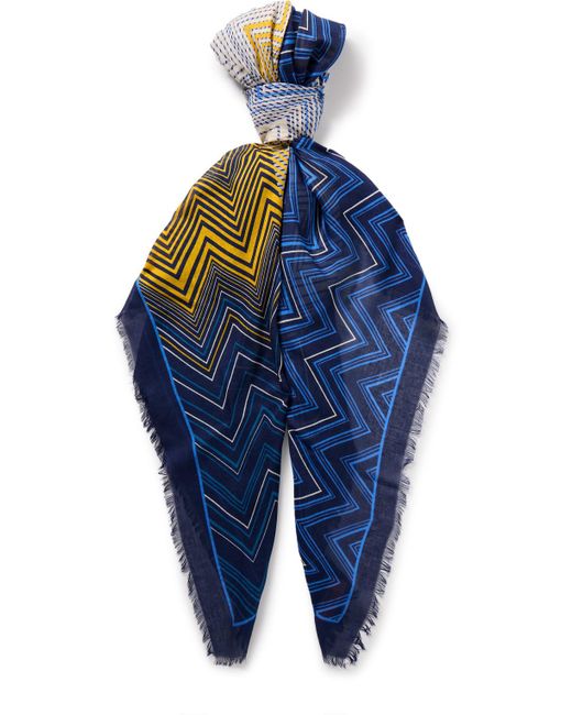 Missoni Blue Striped Modal And Silk-blend Voile Scarf for men
