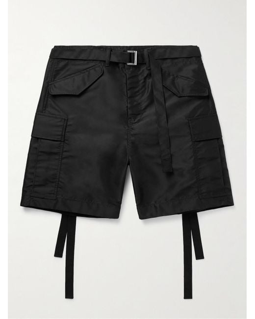 Sacai Black Wide-leg Belted Nylon Cargo Shorts for men