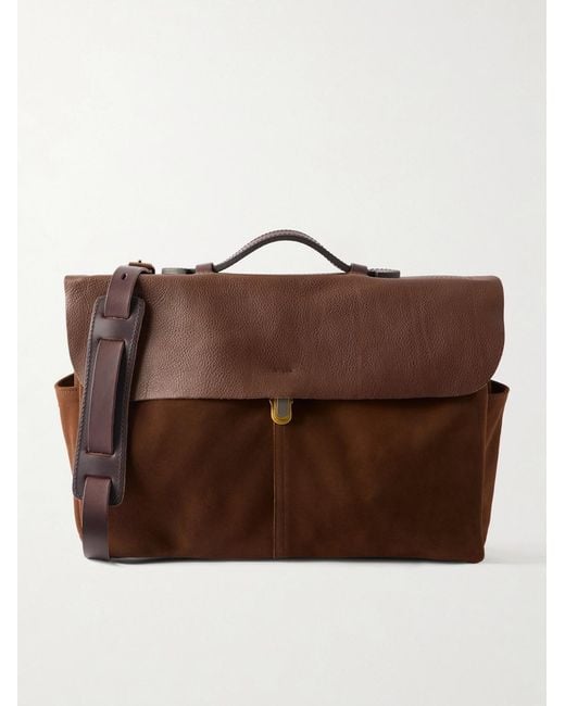 Bleu De Chauffe Brown Charles Leather-Trimmed Suede Briefcase for men