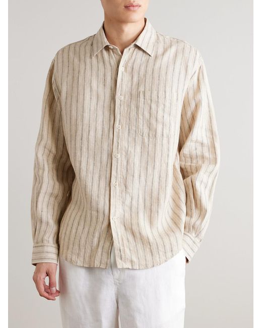 NN07 Natural Deon 5728 Striped Linen Shirt for men