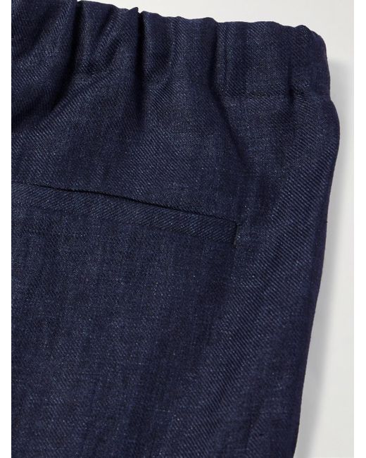 Piacenza 1733 Blue Straight-Leg Linen Trousers for men
