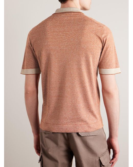Loro Piana Pink Slim-Fit Striped Silk And Linen-Blend Polo Shirt for men