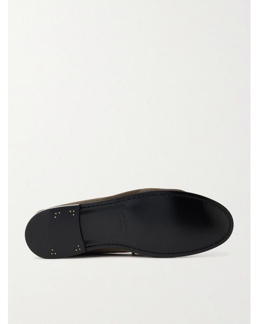 Saint Laurent Gray Le Loafer Monogram Logo-Appliquéd Suede Penny Loafers for men