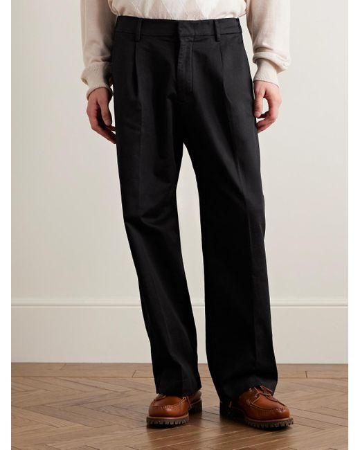 NN07 Black Kay 1420 Wide-Leg Pleated Organic Cotton-Blend Twill Trousers for men