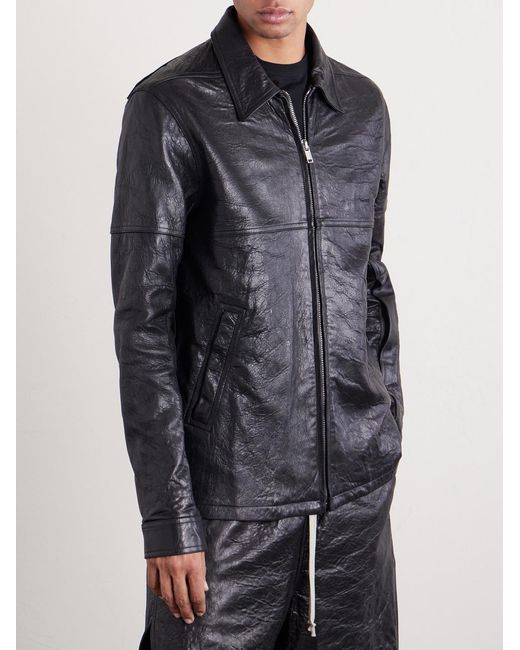 Rick Owens Black Brad Textured Leather Jacket for men