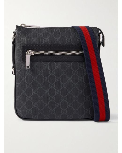 Gucci Black Gg Leather-Trimmed Monogrammed Supreme Coated-Canvas Messenger Bag for men