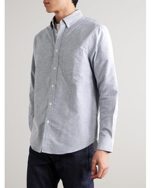 Portuguese Flannel Gray Button-Down Collar Brushed-Cotton Oxford Shirt for men