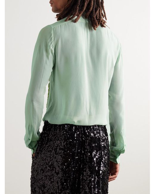 Dries Van Noten Green Sequin-embellished Chiffon Shirt for men