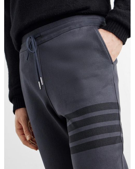 Thom Browne Blue Tapered 4-Bar Detailed Cotton-Jersey Drawstring Sweatpants for men