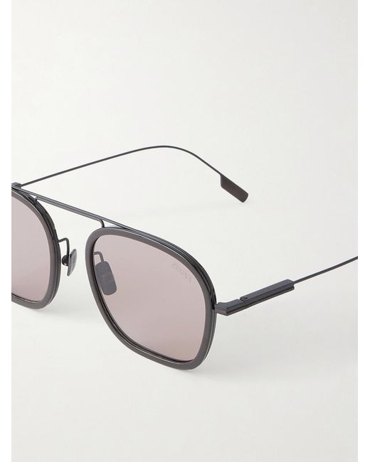 Zegna Brown Round-frame Titanium Sunglasses for men