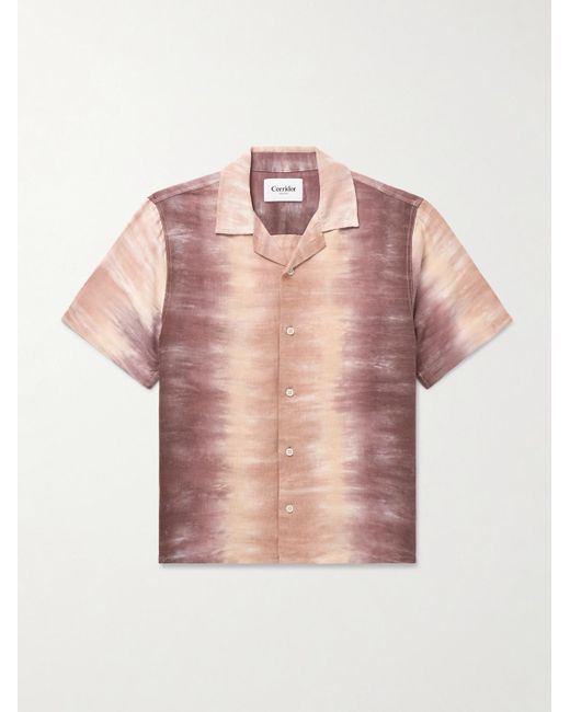 Corridor NYC Cosmic Hemd aus einer Leinen-Baumwollmischung mit Batikmuster und Reverskragen in Pink für Herren
