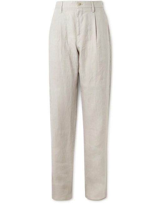 Canali White Straight-leg Pleated Linen Trousers for men