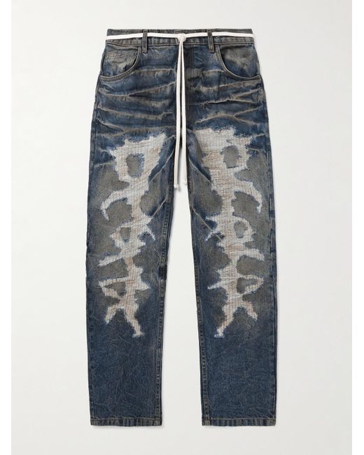 Jeans A Gamba Dritta Slim-Fit Effetto Consumato Con Cintura Fathers Engine di RRR123 in Blue da Uomo