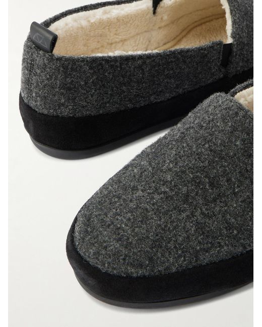 Mulo Black Plush-Lined Suede-Trimmed Wool Loafers for men