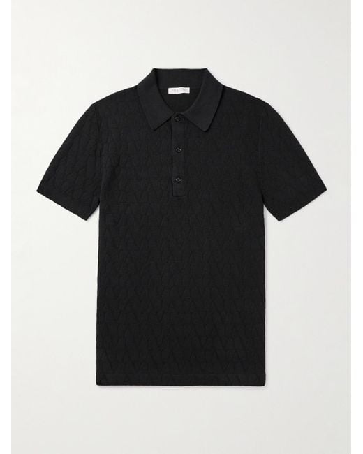 Valentino Garavani Black Toile Iconograph Logo-jacquard Cotton-blend Polo Shirt for men