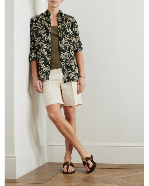 Tom Ford Natural Straight-Leg Pleated Cotton And Silk-Blend Poplin Shorts for men