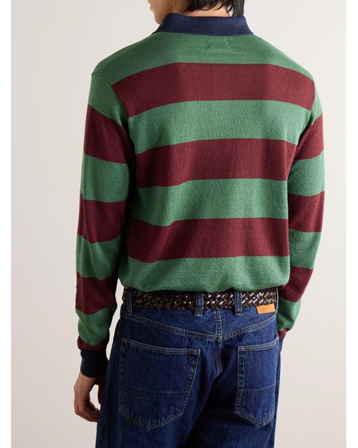Drake's Green Striped Linen And Cotton-blend Jersey Rugby Shirt for men