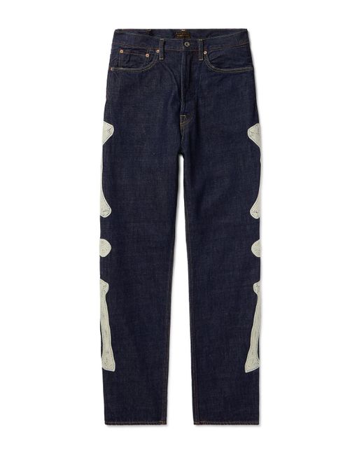 Kapital Blue Slim-fit Crochet-trimmed Jeans for men
