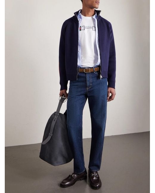 Gucci Blue Striped Wool Zip-Up Cardigan for men