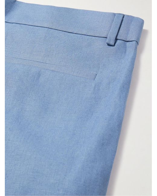 Loro Piana Blue Straight-Leg Pleated Linen Bermuda Shorts for men