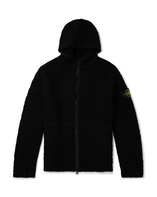 Stone Island Logo-appliquèd Wool Zip-up Hoodie in Black for Men | Lyst