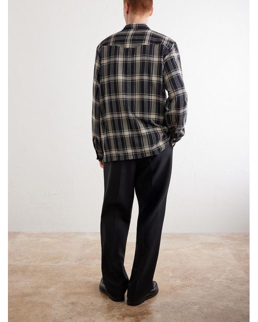 Officine Generale Gray Eren Camp-Collar Checked Cotton-Blend Shirt for men