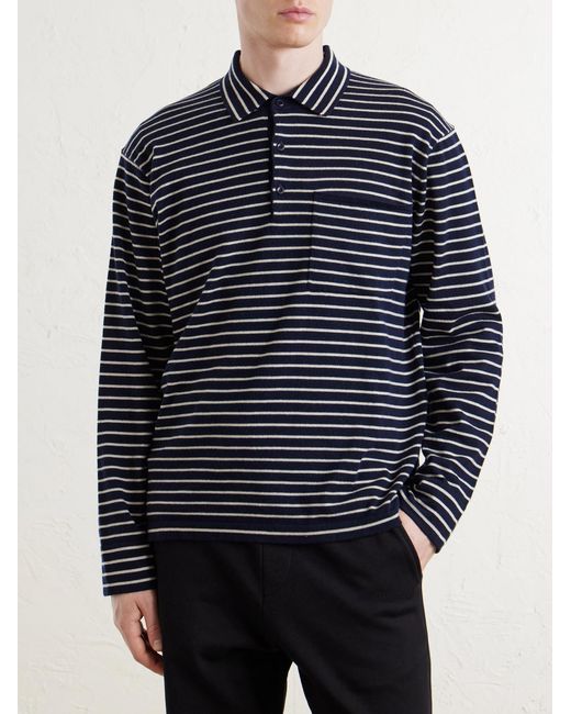 The Elder Statesman Blue Striped Cashmere Polo Shirt for men