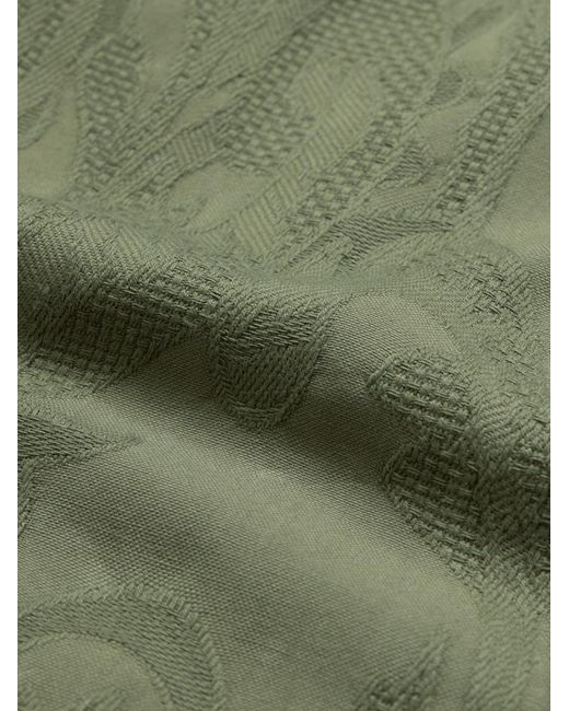 Portuguese Flannel Green Convertible-Collar Paisley-Jacquard Cotton Shirt for men