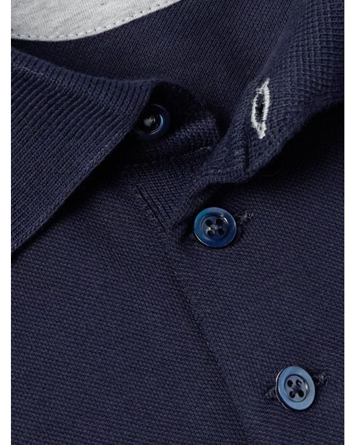 Brunello Cucinelli Schmal geschnittenes Polohemd aus Baumwoll-Piqué in Blue für Herren