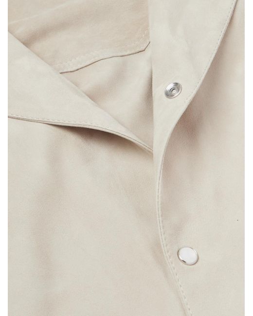 Brunello Cucinelli White Camp-collar Suede Shirt for men