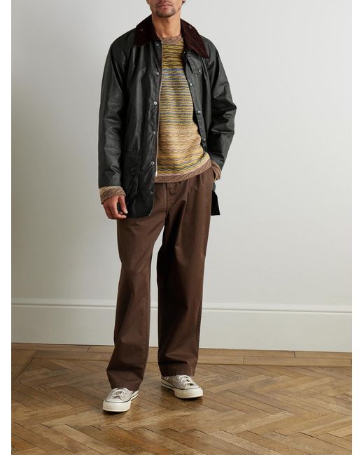 Barbour Black Beaufort Corduroy-Trimmed Waxed-Cotton Jacket for men