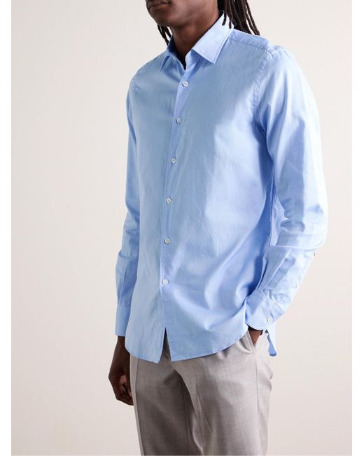 Incotex Blue Glanshirt Cotton Oxford Shirt for men