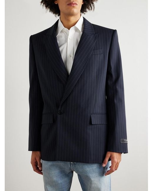 Balmain Blue Double-Breasted Pinstriped Wool-Blend Blazer for men