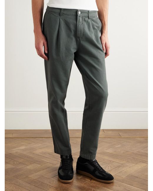 Mr P. Gray Daniel Tapered Pleated Organic Cotton-Canvas Trousers for men