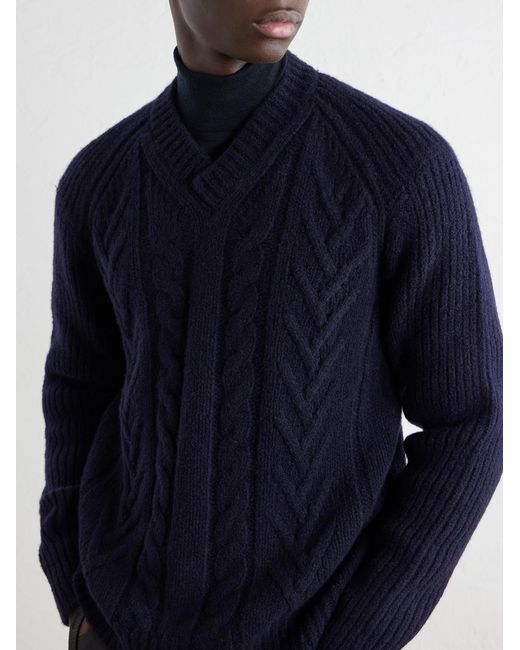 Brioni Blue Cable-Knit Casmere And Silk-Blend Sweater for men