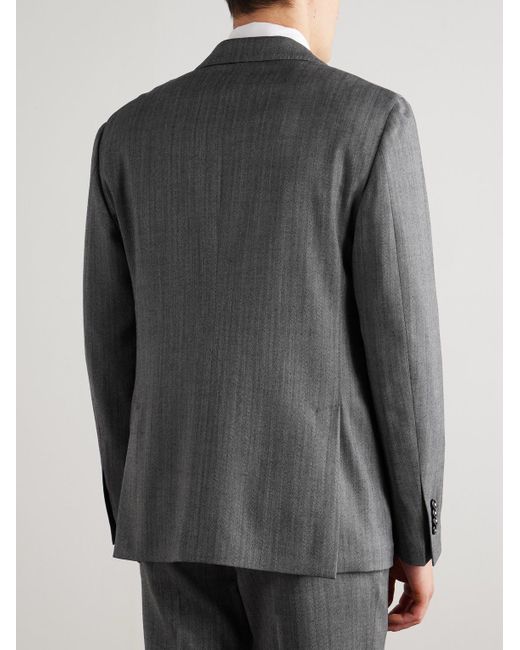 Lardini Black Virgin Wool-Blend Herringbone Suit Jacket for men