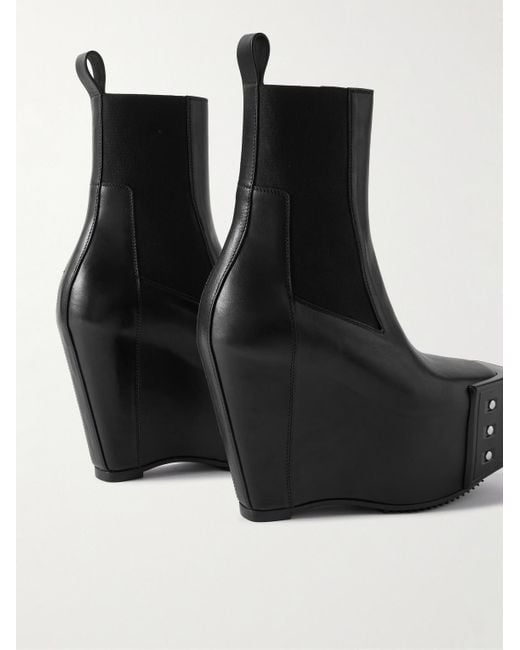 Rick Owens Grilled Wedge Beatle Leather Platform Chelsea Boots in