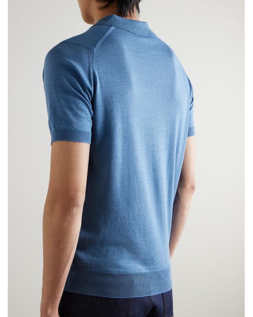 John Smedley Blue Leyburn Merino Wool And Sea Island Cotton-Blend Gauze Polo Shirt for men