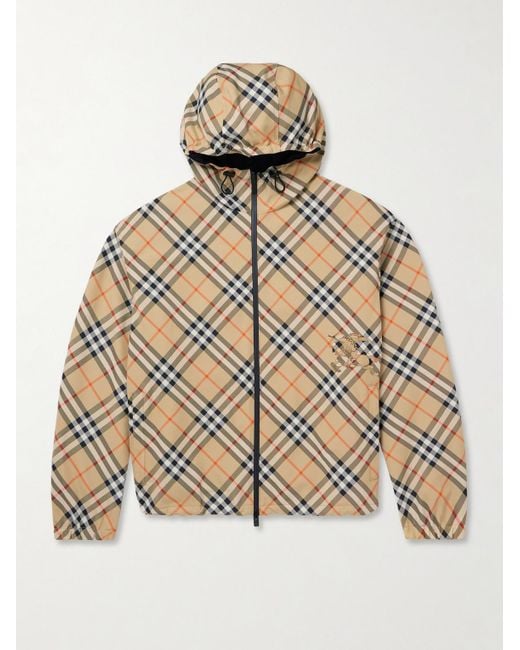 Burberry Natural Reversible Checked Twill And Shell Hooded Jacket for men