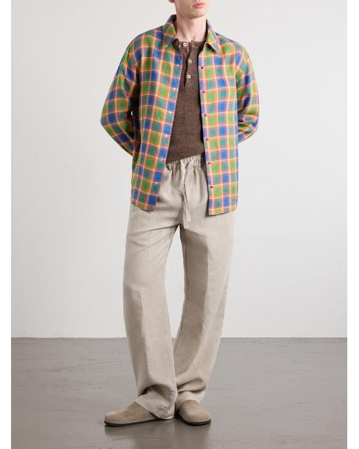 God's True Cashmere Blue Checked Linen Shirt for men