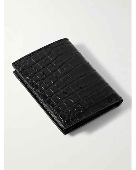 Tom Ford Black Logo-embellished Croc-effect Leather Bifold Cardholder for men